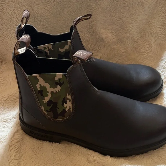 Blundstone Dark Brown Leather & Camouflage Men's Boots size 12 - Picture 1 of 8
